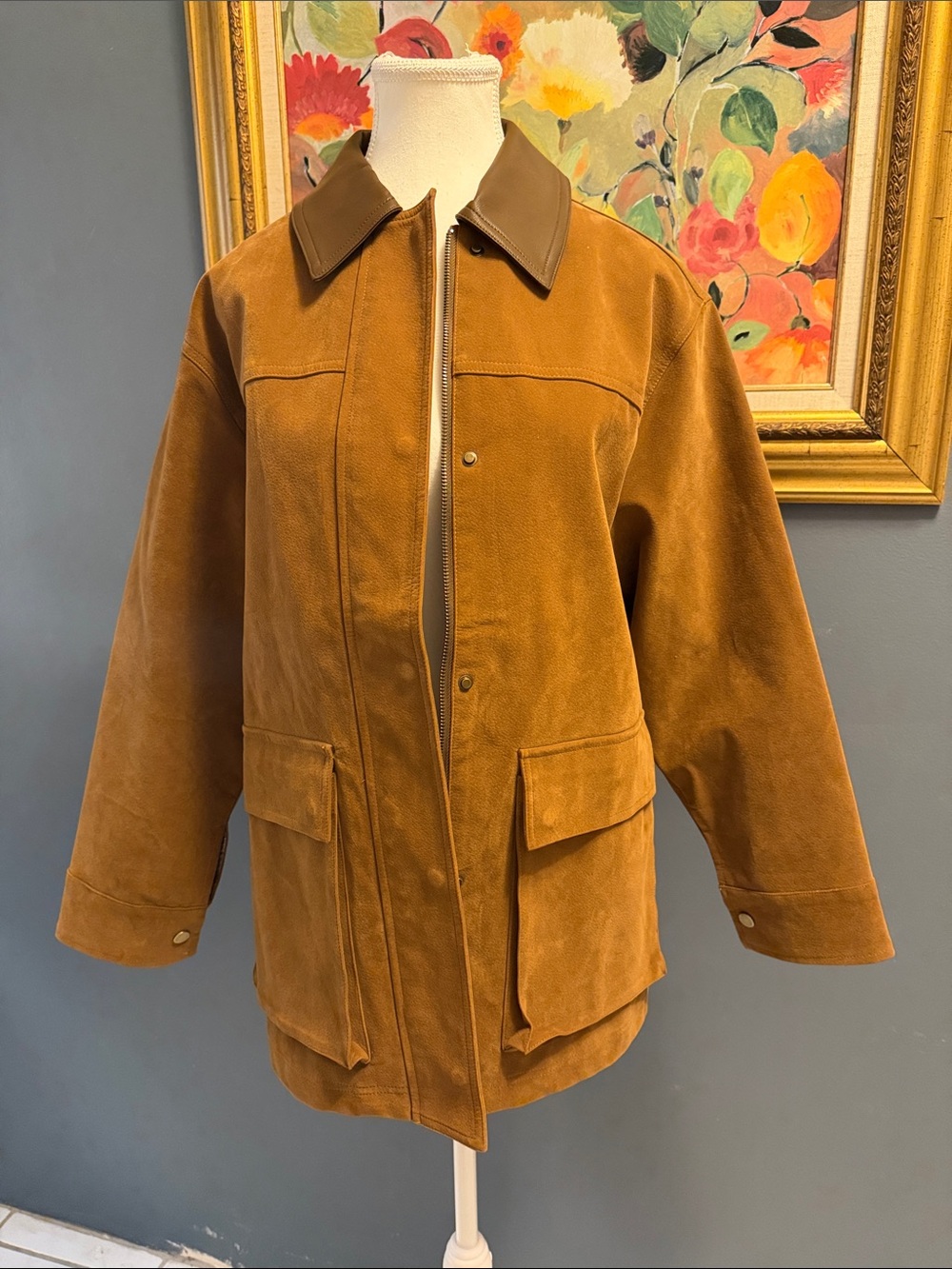 Women’s Brown Western Ranch Suede Zip-Front Jacket with Contrast Collar